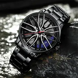 Practical Male Quartz Wristwatch with Car Wheel Rim Hub Design Hidden Clasp Wear-resistant Men Quartz Watch for Daily Life