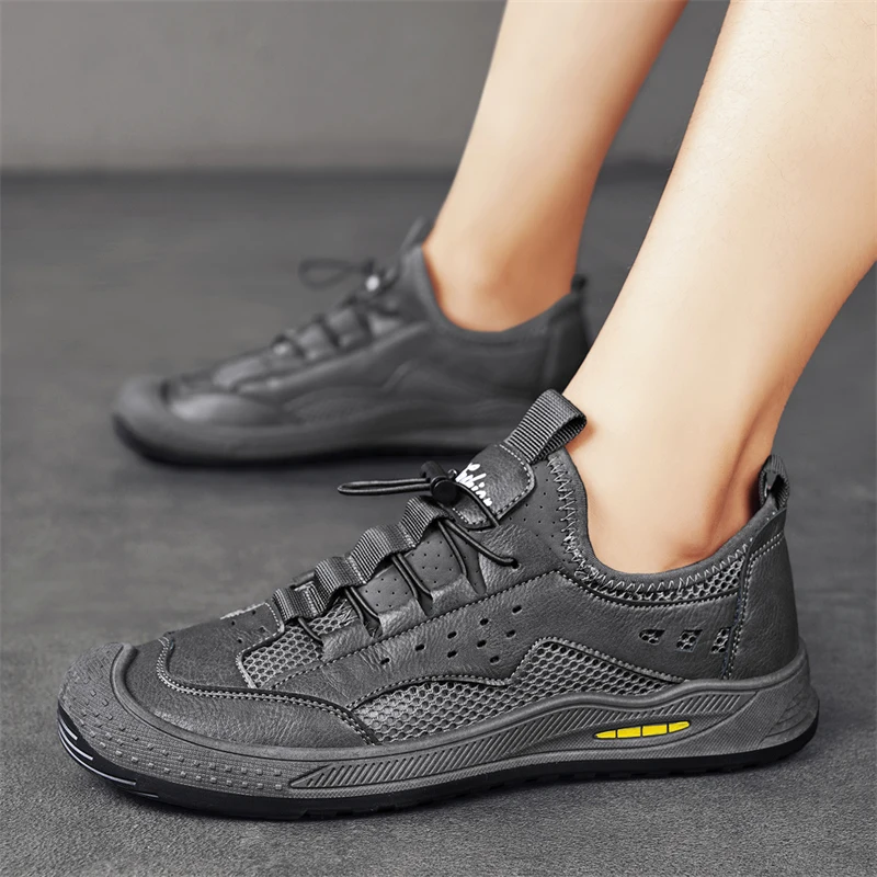 

Кроссовки мужские сетчатые легкие, дышащие кожаные, Нескользящие, повседневная спортивная обувь, для путешествий, бега, летние