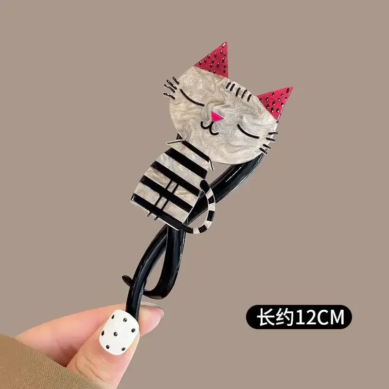 Bonito dos desenhos animados gato torção grampos de cabelo meninas acrílico pérola garra de cabelo caranguejo presilhas hairpin moda feminina acessórios para o cabelo