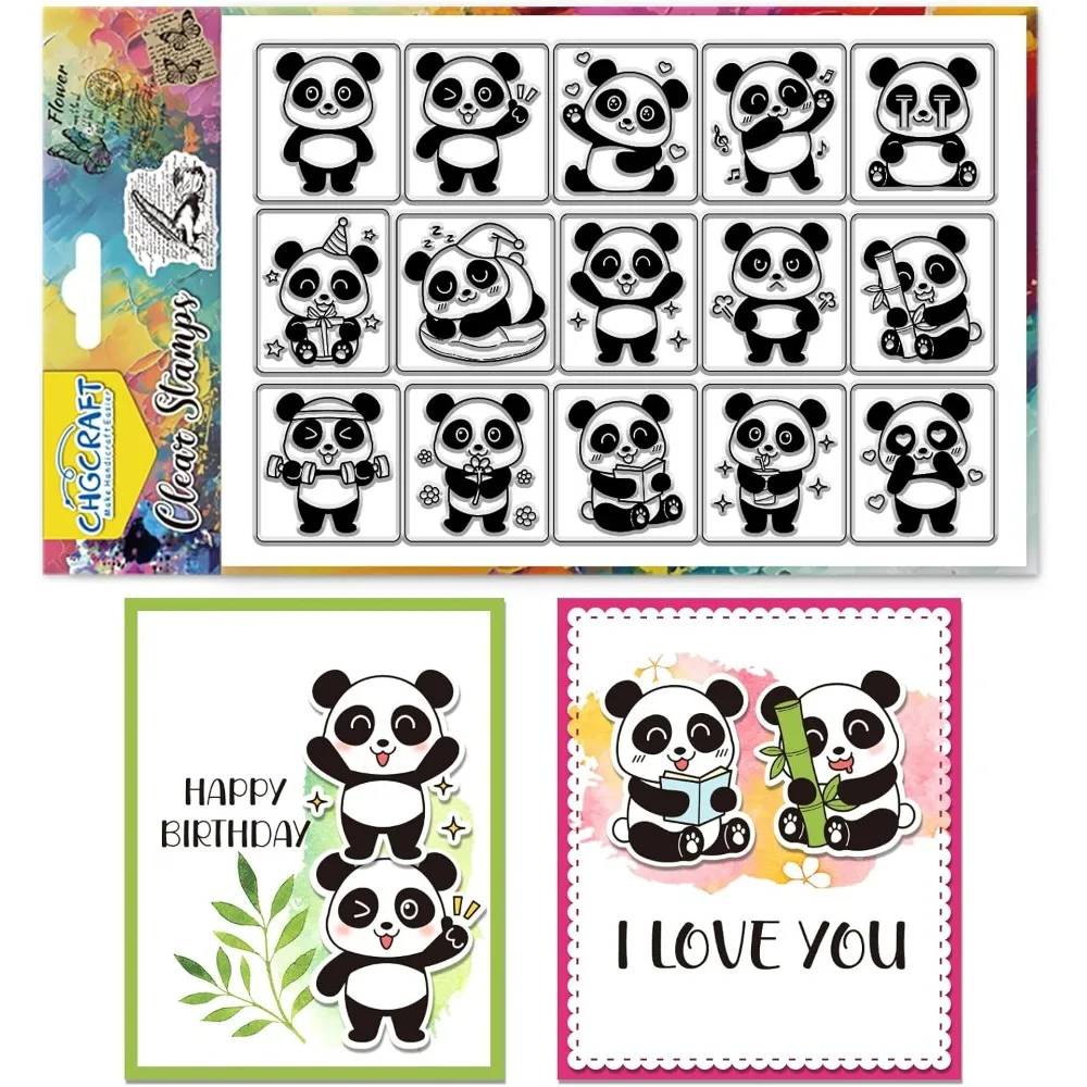 

1 шт., прозрачные штампы с милым рисунком панды, прозрачные штампы с тиснением, 6,3 × 4,3 дюйма