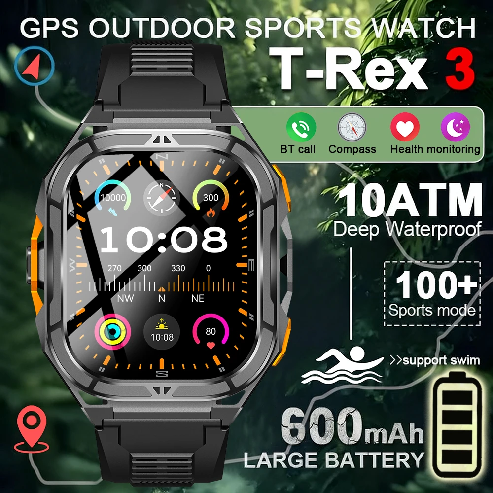 

Новинка 2023 года, спортивные умные часы с AMOLED-экраном 1,96 дюйма, встроенный GPS, 10 АТМ, водонепроницаемый компас, 600 мАч, BT Call, умные часы