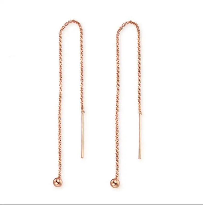 

Pure 18K Yellow Gold Earrings Women AU750 Gold Long Link Beads Dangle Earrings