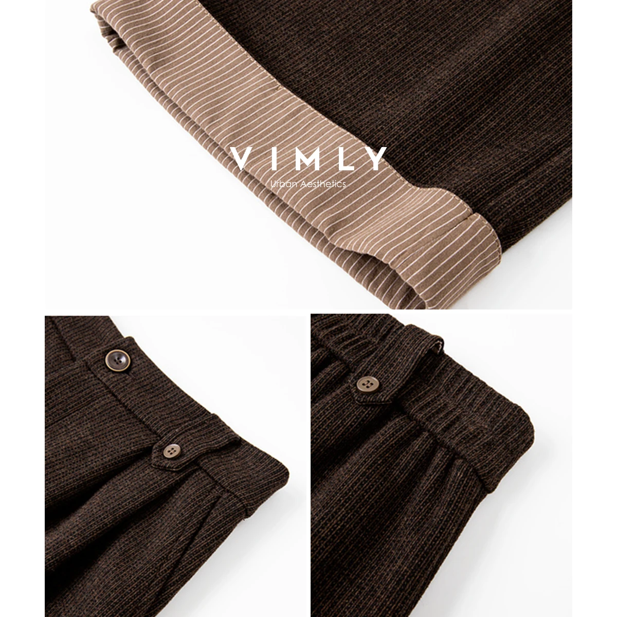 VIMLY Braune Damenhose, braun, England-Stil, Winter 2022, weites Bein, Damenhose, lässige Hose mit Bündchen am Saum, Kontrastfarbe, A2912