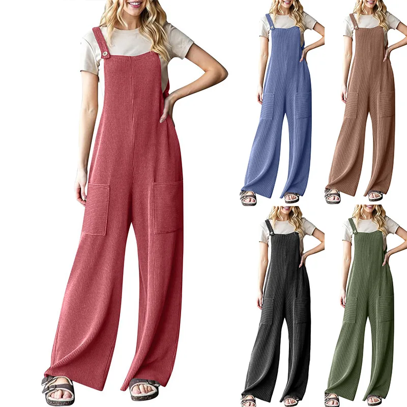 

Women's Jumpsuit Solid Color Strap High Waist Long Pants Street Sleeveless Elegant Fashion Casual Overalls Pants for Ladies