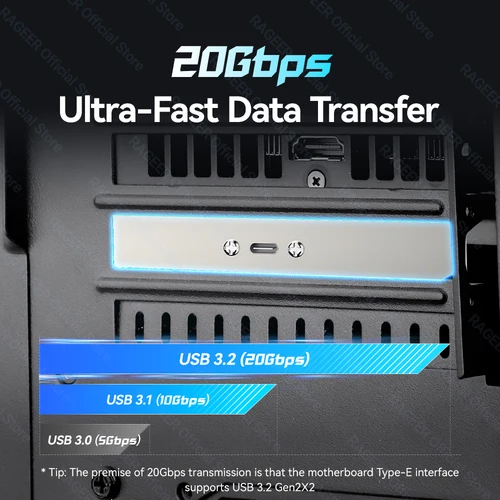 Imagen 2 del producto Cable adaptador hembra RAGEER - Tipo E a USB-C 20Gbps 4 compatible con vídeo 4K y salida de alimentación de 100W Compatible con PC