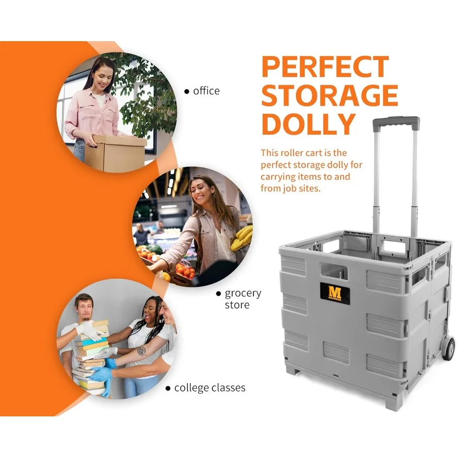 50876 عربة بقالة دوللي قابلة للطي باللون الرمادي قابلة للطي متعددة الوظائف مع مساحة تخزين إضافية وعجلات متينة وE