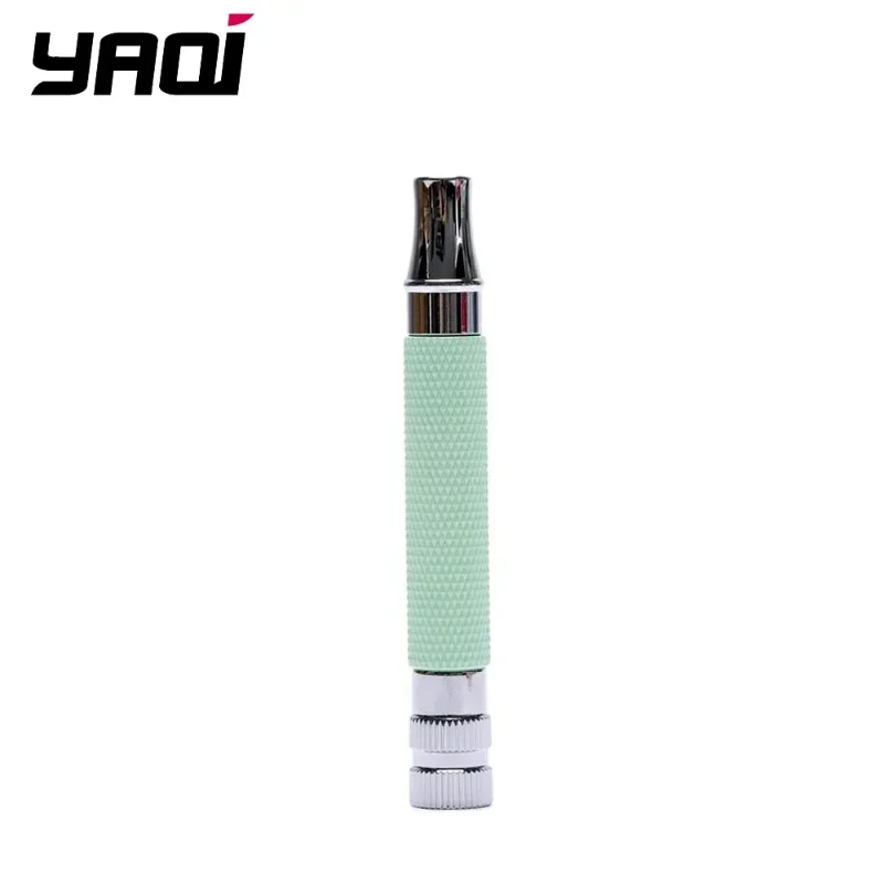 

YAQI Pistachio Green Chrome Safety Razor - 91mm Brass Handle, Travel Beard Care Gift for Men