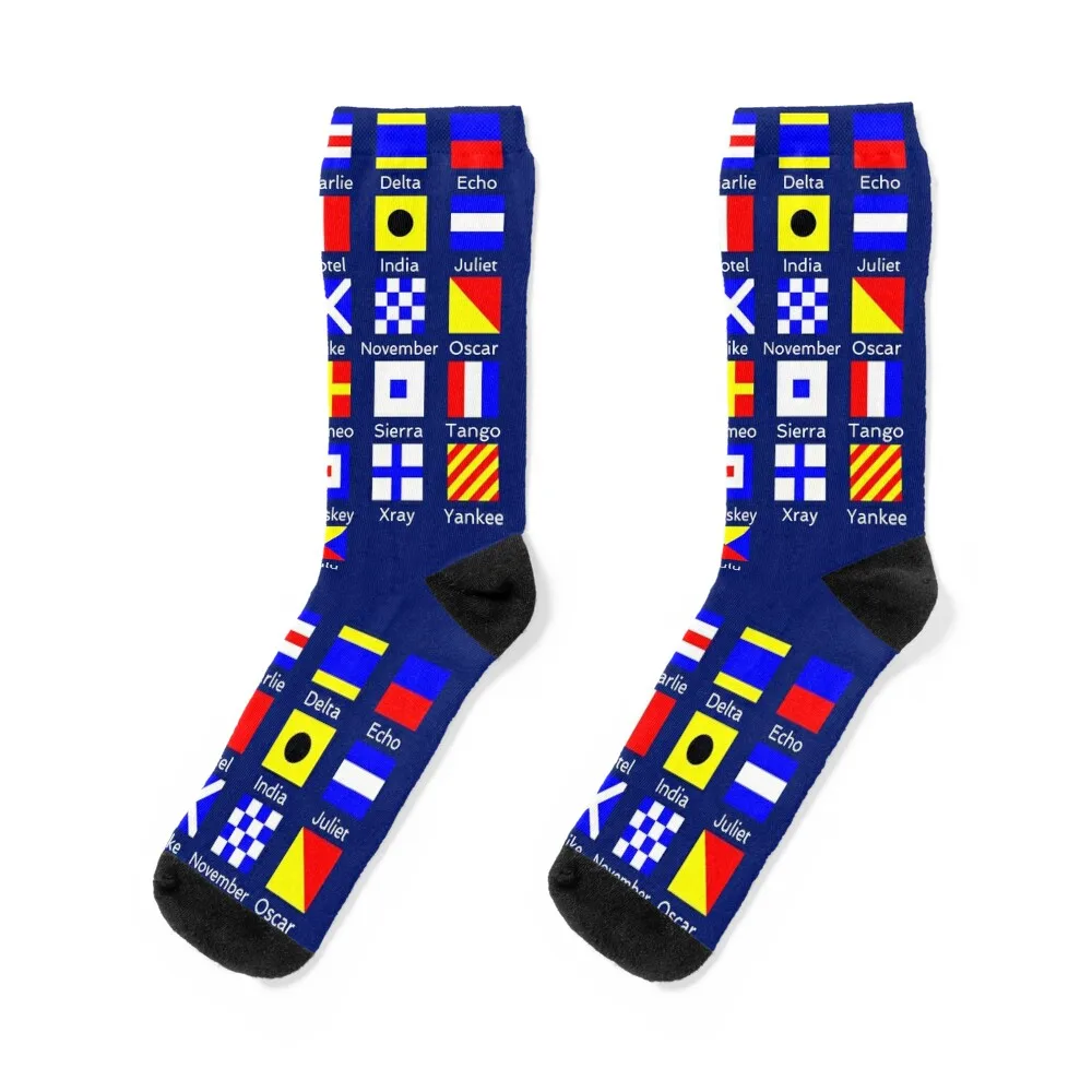 Sailing Nautical Signal Flag Alphabet Socks Non-slip Crossfit football moving stockings Socks Woman Men's