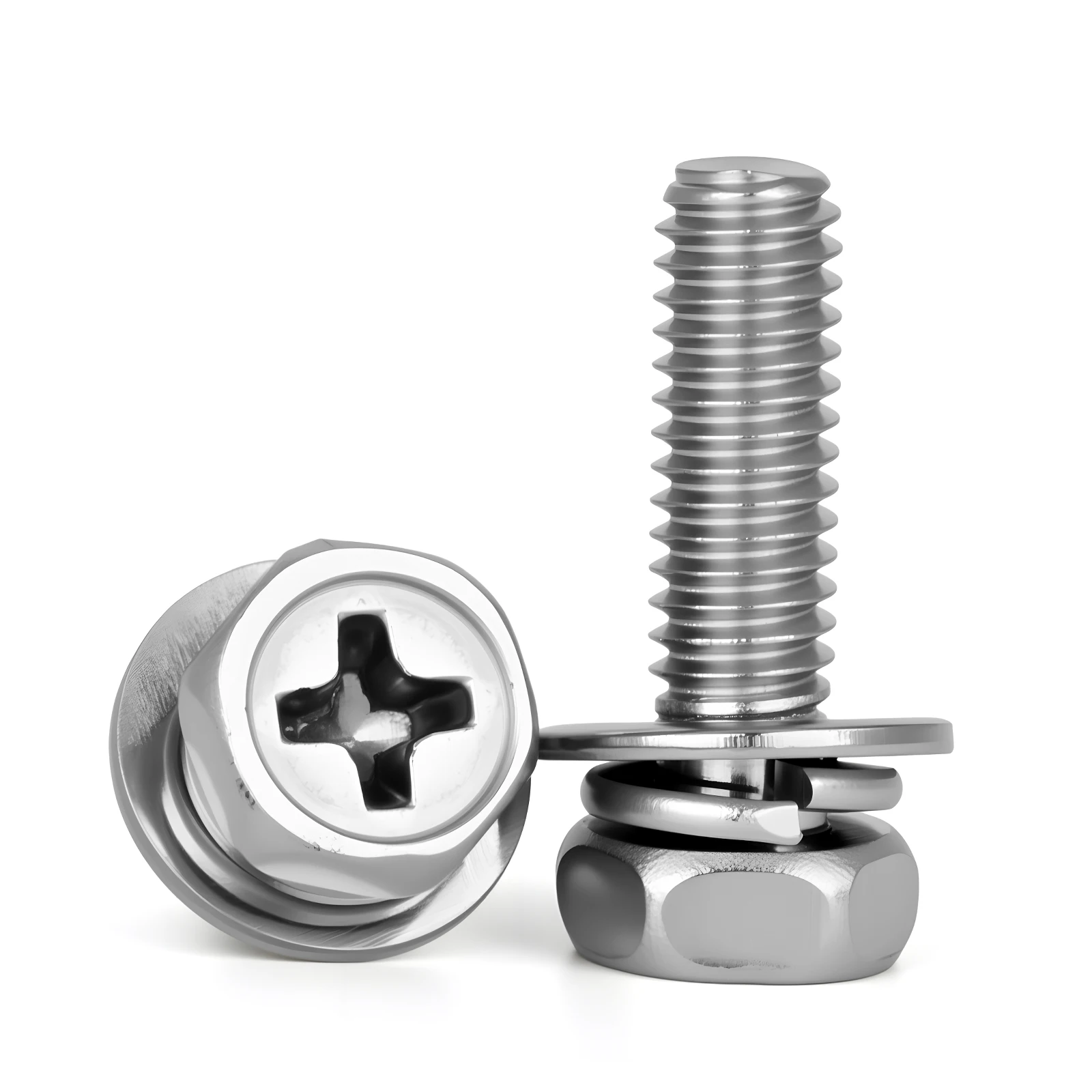 M3 M4 M5 M6 M8 M10 Cross Recessed Hex Head with Washer Sem Screw Stainless Steel Metric Three Combination Thread 3-20 Pcs