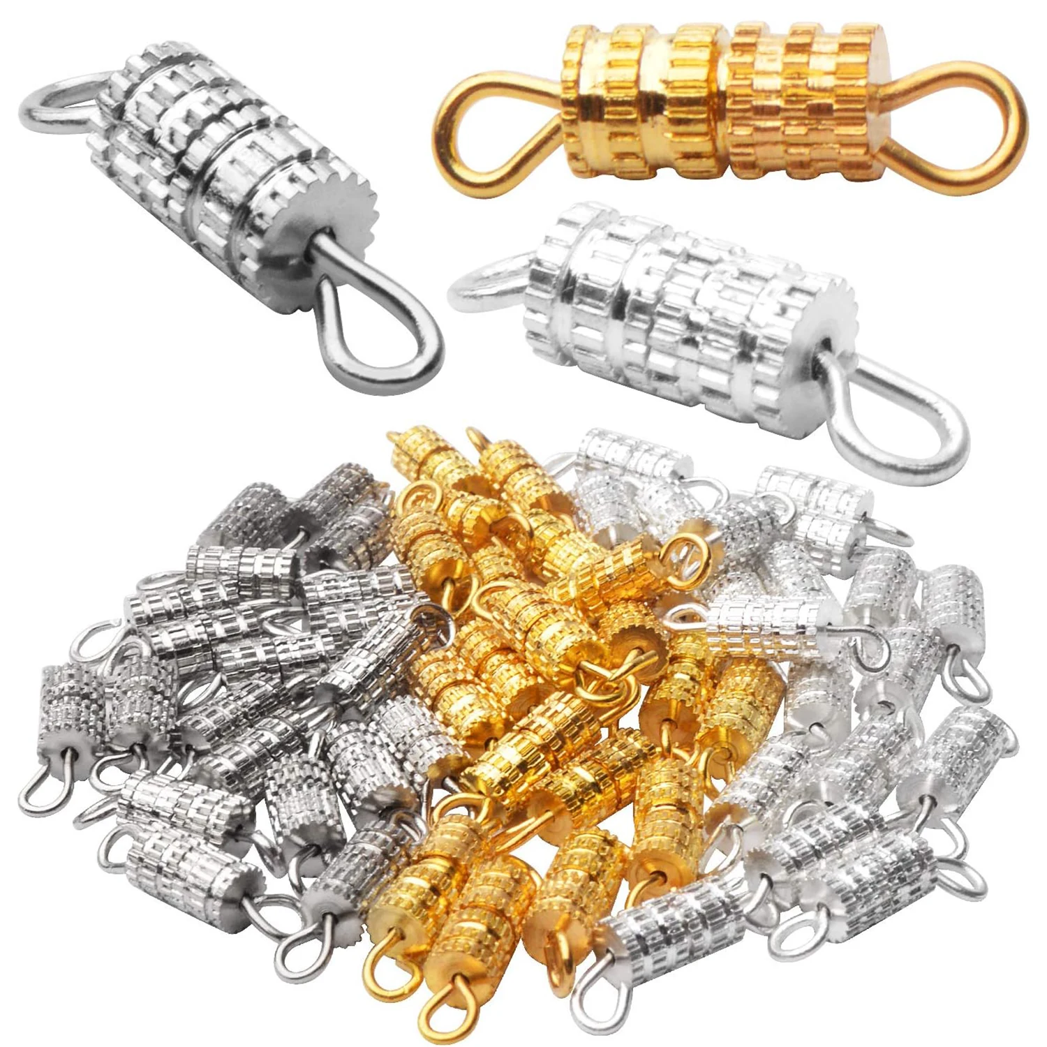 

60 шт. винтовых застежек-бочонков, ювелирные застежки, винтовые застежки-твисты, концевые застежки для шнуров, соединительные элементы, фурнитура для ожерелий