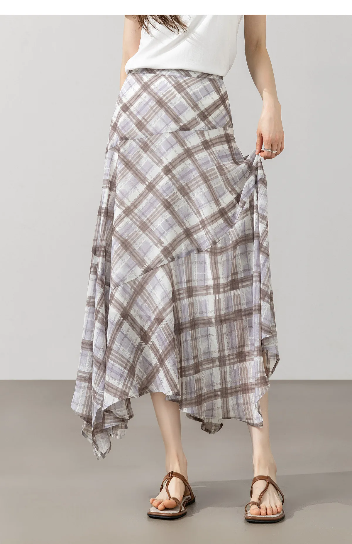 SENTUBILA Damen Sommer Karierter Rock 2026 Neuer Unregelmäßiger Gelber Langer Meerjungfrauenrock Damenkleidung Alltagsoutfit 162QK7007 – Detail 29