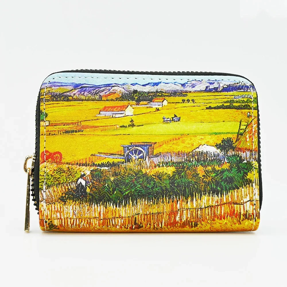 PU Leather Printing Coin Card Zipper Wallet Fashion Van Gogh Paintings For Men Women Credit Passport Card Bag Holder Souvenirs