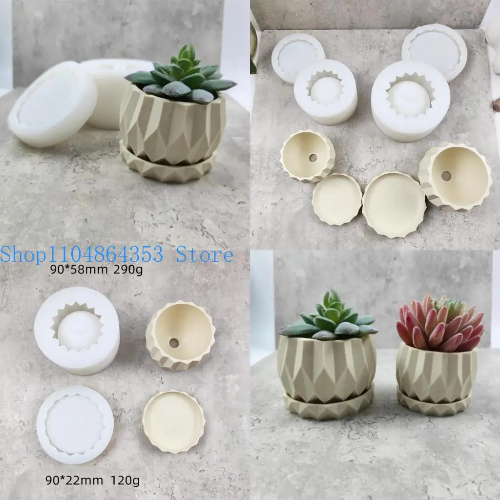 

652F Rhombus Geometric Flowerpot Mold Silicone Resin Molds Ornament Silicone Mold for Making Plants Flower Pot