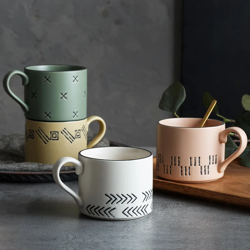 Ins Nordic Hand-painted Ceramic Mugs Creative Breakfast Coffee Cup Couple Water Mug Milk Cups Tea Cup Gift Home Decoration