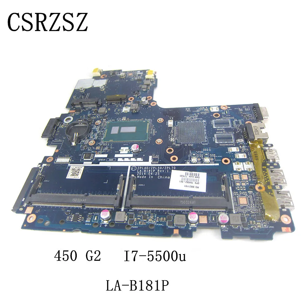 For HP Probook 450 G2 Laptop motherboard  with i7-5500u CPU ZPL40/ZPL50/ZPL70 LA-B181P Good working