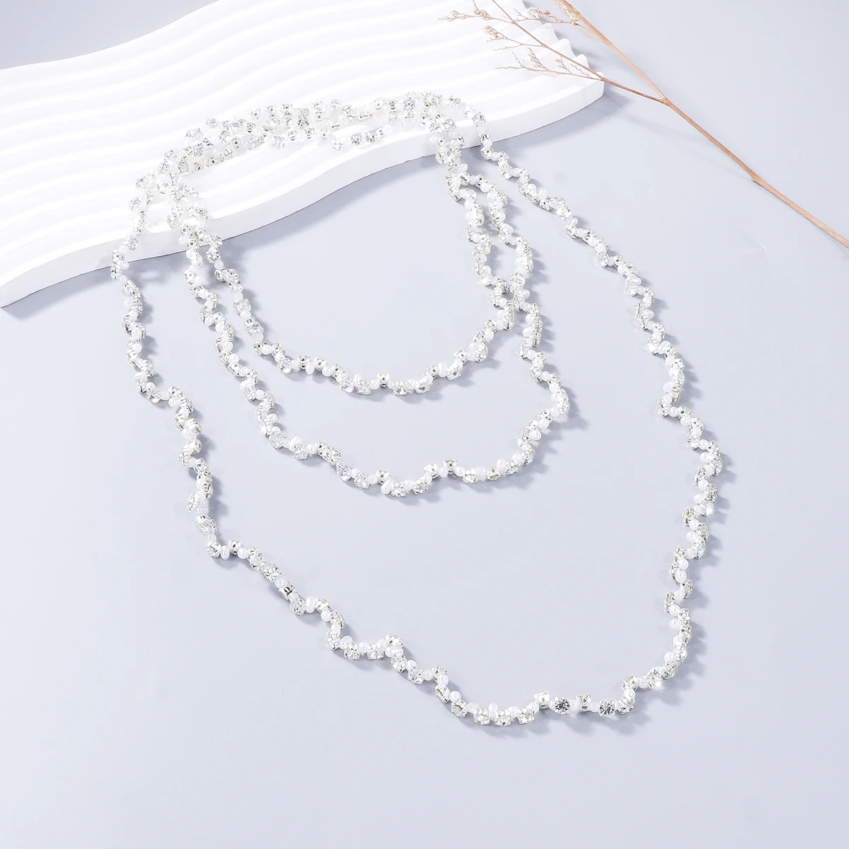 ZAA Shiny Crystal Imitation Pearl Chains Long Necklace for Women Fashion Jewelry Neck Accessories