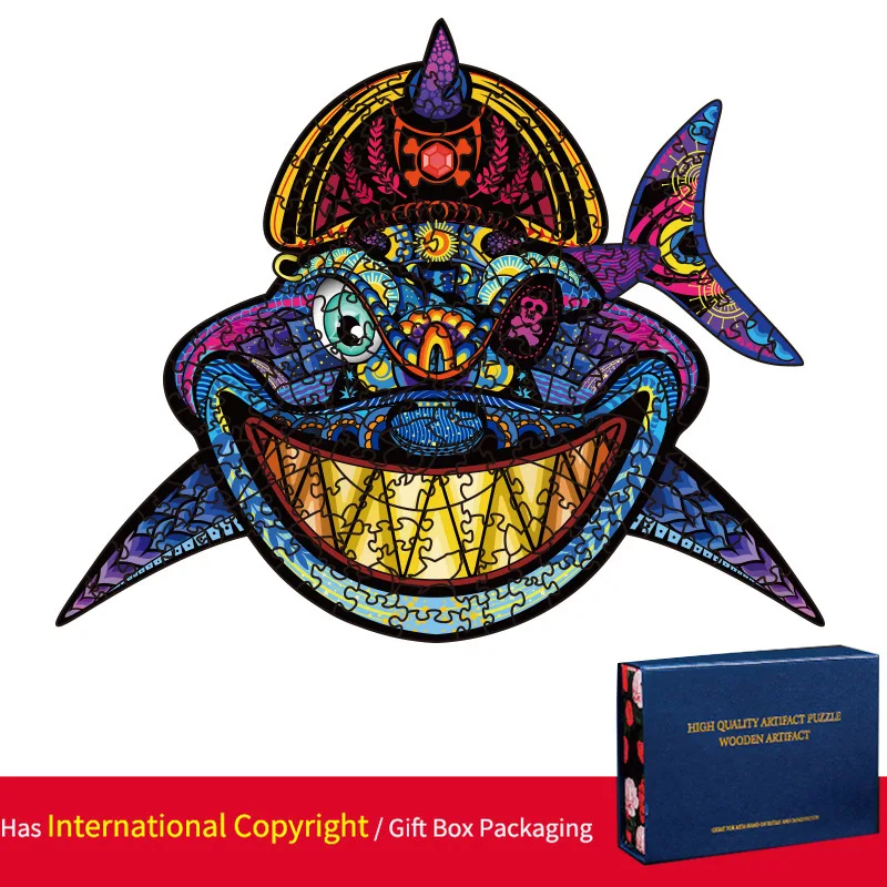 

Cartoon Pirate Shark Wooden Puzzle Irregular Three-dimensional Animal Puzzle Children's Puzzle Adult Decompression Puzzle