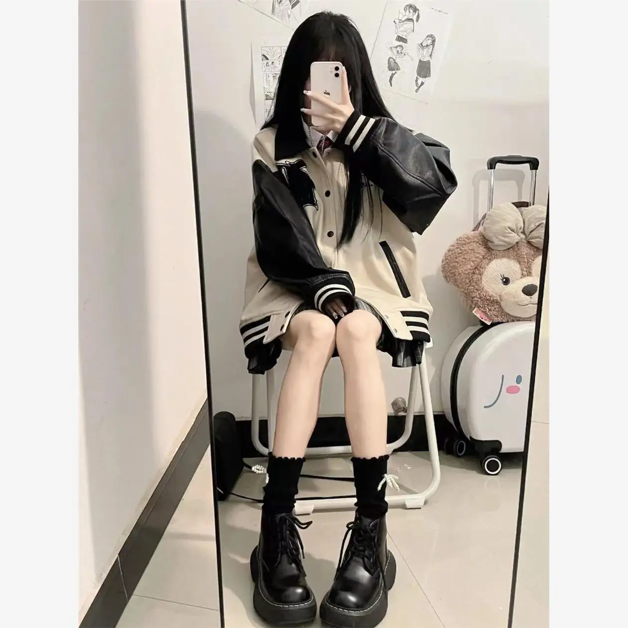 

Бейсбольные куртки с капюшоном, женские осенние вышитые детали для пар, тонкий Letterman, спортивная ветровка, свободный крой, шнуровка, элемент для улицы