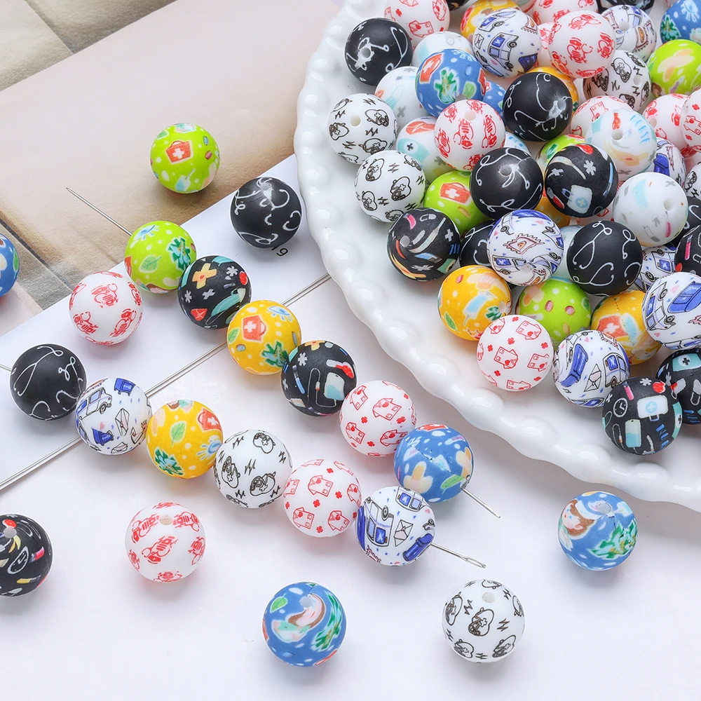 10Pcs 15mm Silicone Teether Chew Beads Round Shape Focus Beads For DIY Food Grade Baby Pacifier Chain Jewelry Making Accessory