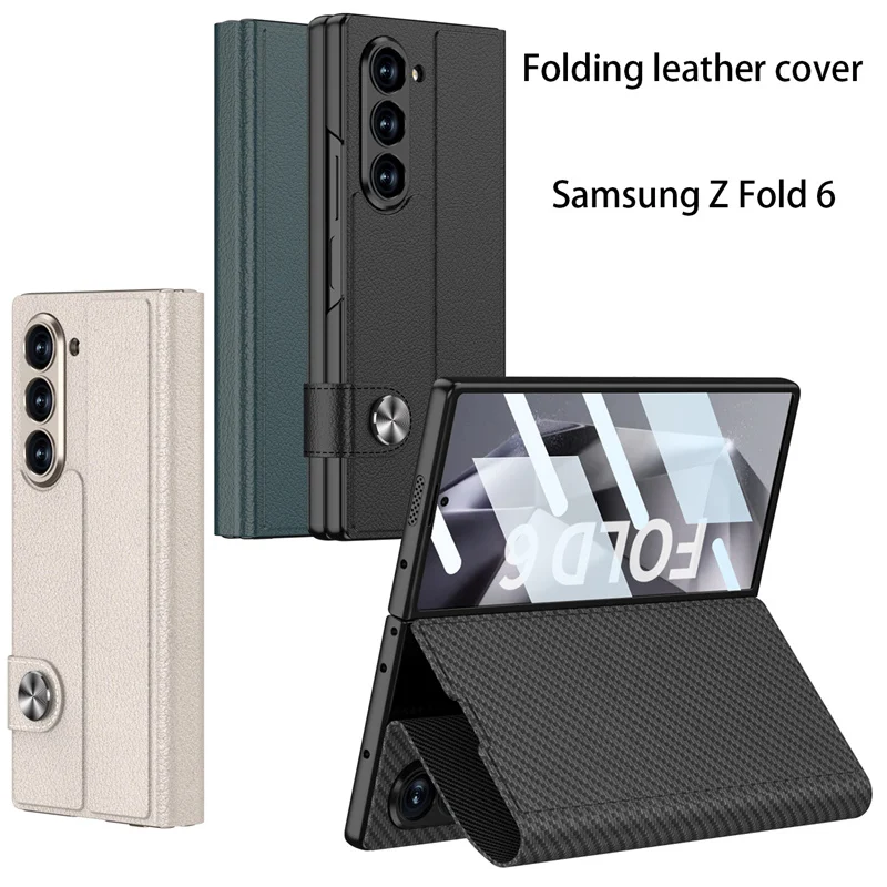 

Luxury Foldable Leather Case For Samsung Galaxy Z Fold 6 Case Film Integrated Snap On Magnetic Shock Absorbing Back Cover