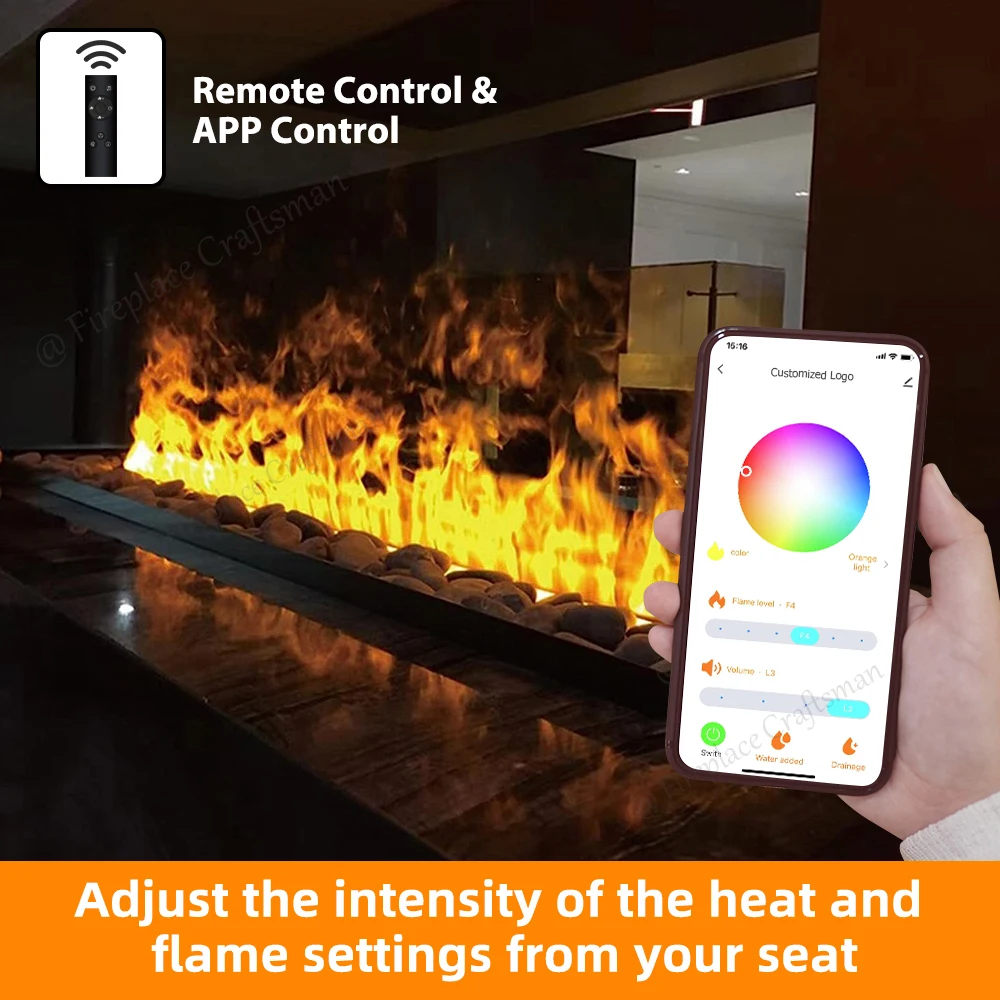 Water Vapor Electric Fireplace , WiFi Control Recessed LED Steam Fireplace with Realistic Artificial Flame for Indoor Decor