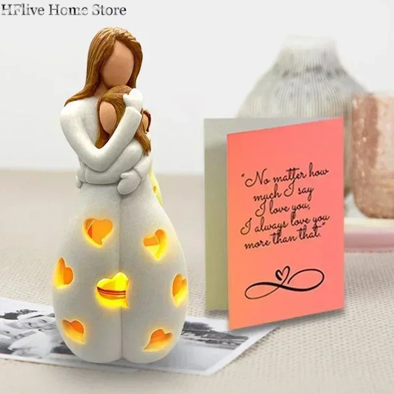 Mother Daughter Hugging Figurine Statues Sculpted Figure Mother Daughter Figurines Resin Ornament for Home Bedroom Birthday Gift