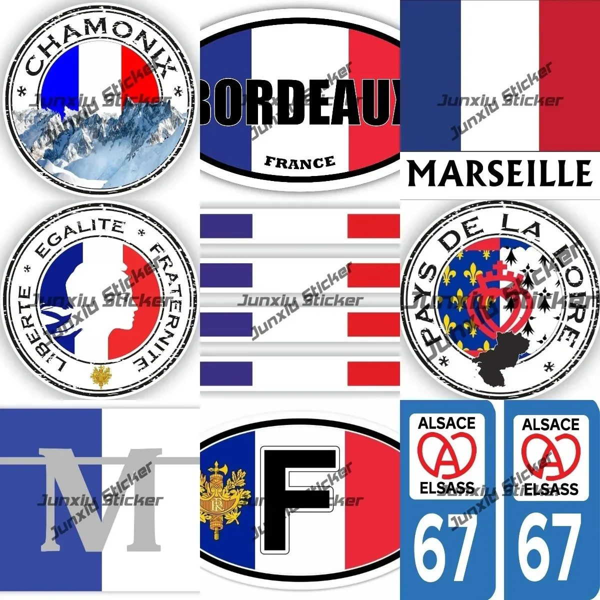 

France Coat of Arms Country Code Oval Sticker with Flag Rear Windshield Waterproof Sticker Bordeaux Chamonix Liberty Equality