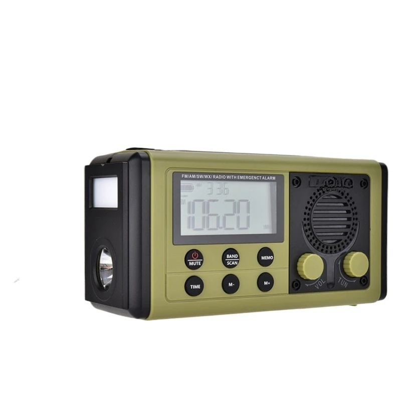 

Multifunctional SOS emergency radio flashlight hand crank power generation solar power bank