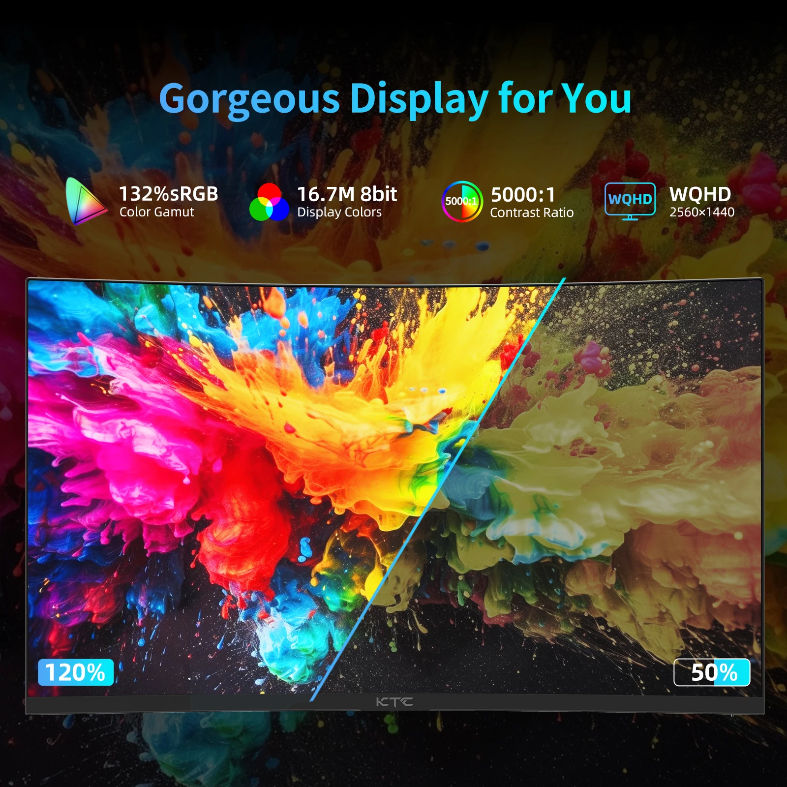 KTC 27 Zoll WQHD 180 Hz 1 ms gebogener Gaming-Monitor 1440P 144 Hz Monitor 132% sRGB HVA FreeSync DisplayPort/HDMI/USB VESA Computer M
