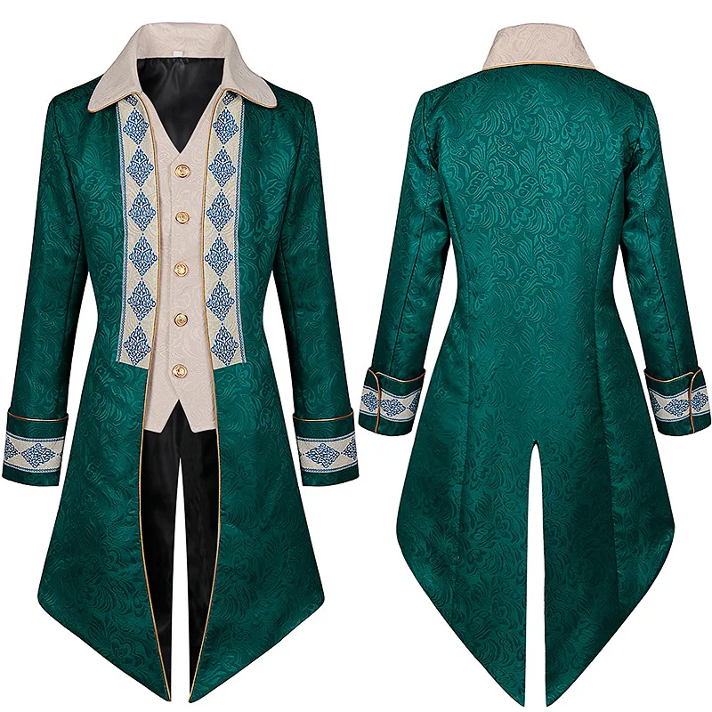 St. Patrick's Day Man Cosplay Costume Gothic Holiday Party Tailcoat Clothes Button Long Sleeve Fashion Coat Stage Costume