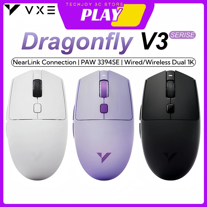 VXE Dragonfly V3 Wireless Office&Gaming Mouse 4-Mode Bluetooth NearLink Mouse Lightweight Ergonomic PC Mice Players Accessories