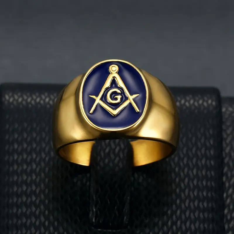 Hip hop Freemason Ring Gold-Color Cool Men Masonic Rings For Men Wedding Ring Bands USA Size 7 to 12