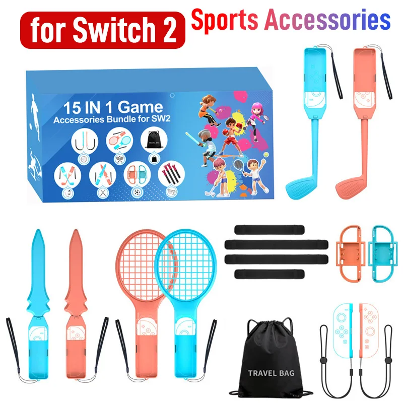 

15 in 1 All In One Switch 2 Sports Accessories Bundle for Switch2 Game Kit Golf Club Tennis Racket Wrist Strap Travel Bag Case