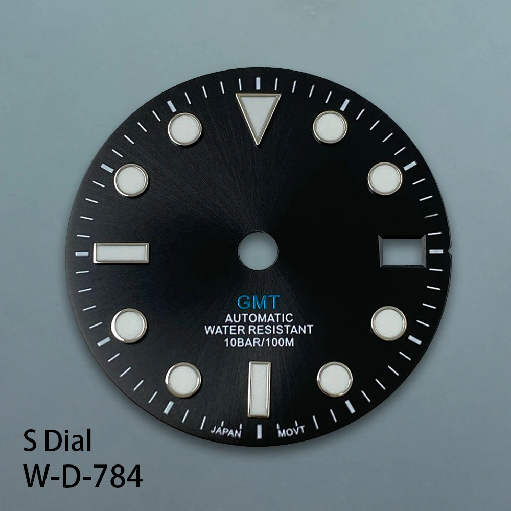29mm S Logo GMT Dial Fit NH34 Japan Movement Green Luminous Sunray Black Dial Watch Modification Accessories