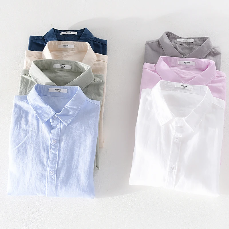 New Italy Style Short-sleeve Casual Linen Brand Shirts For Men Trend Solid 7Color 4XL Comfortable Tops Clothing Camisa Masculina