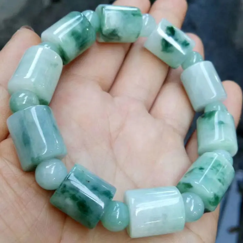 Natural JadeiteaBracelet Burmese jade raw stone fortune beads bracelet, Lulutong jade bracelet with floral patterns