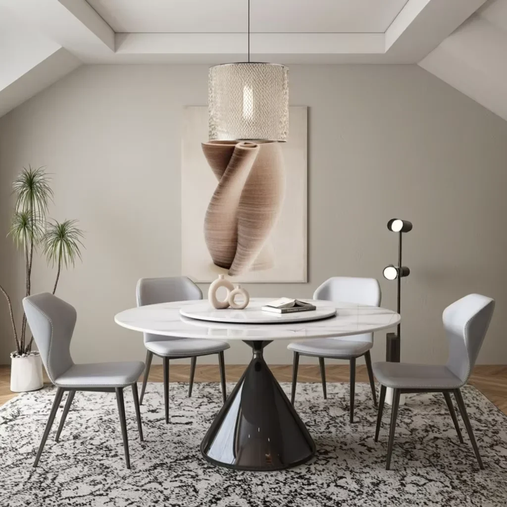 # HANYEE Modernes rundes Esstisch set Leovy Luxus 6 Stühle Hochwertiger ausziehbarer Sinter steintisch zum Essen