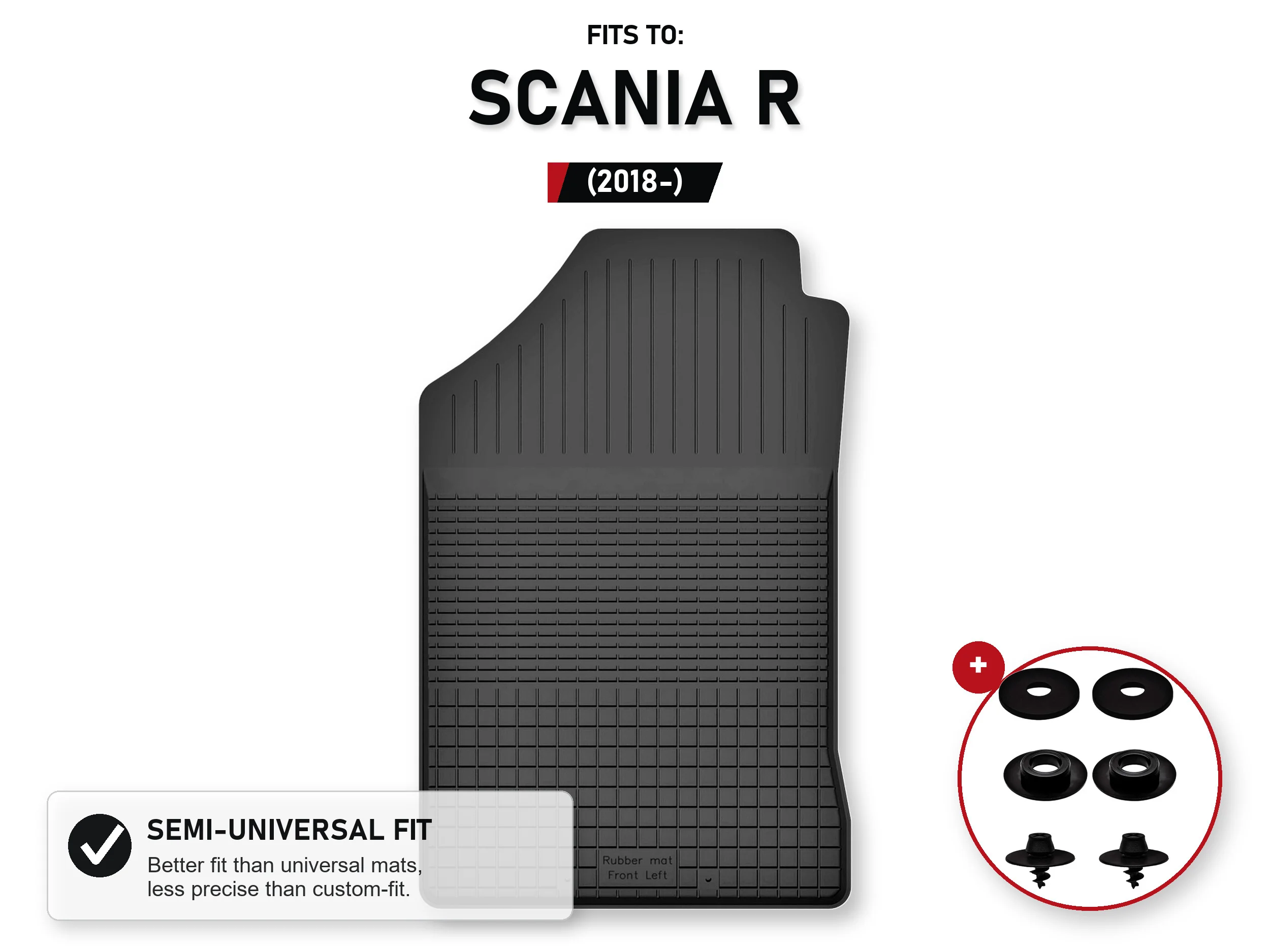 Rubberen bestuurdersmat voor: Scania R 2018- zware vrachtwagen met stoppers