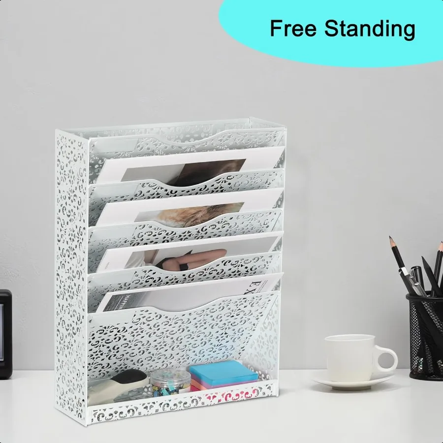 منظم ملفات مكتب EasyPAG، حامل ملفات معدني عالي التحمل مثبت على الحائط، حامل مجلد ورق بريد من 5 طبقات مع صينية سفلية للمكتب