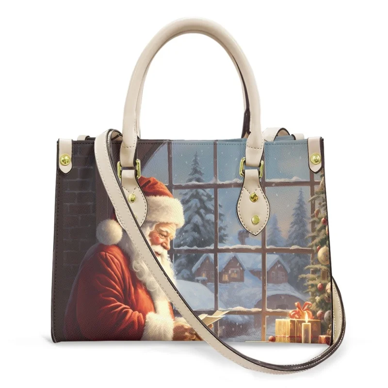 

Noisydesigns Cute Santa Claus Fire Handbags For Women Fashion Designer Shoulder Bags Female Black Top-Handle Tote Purse 2023