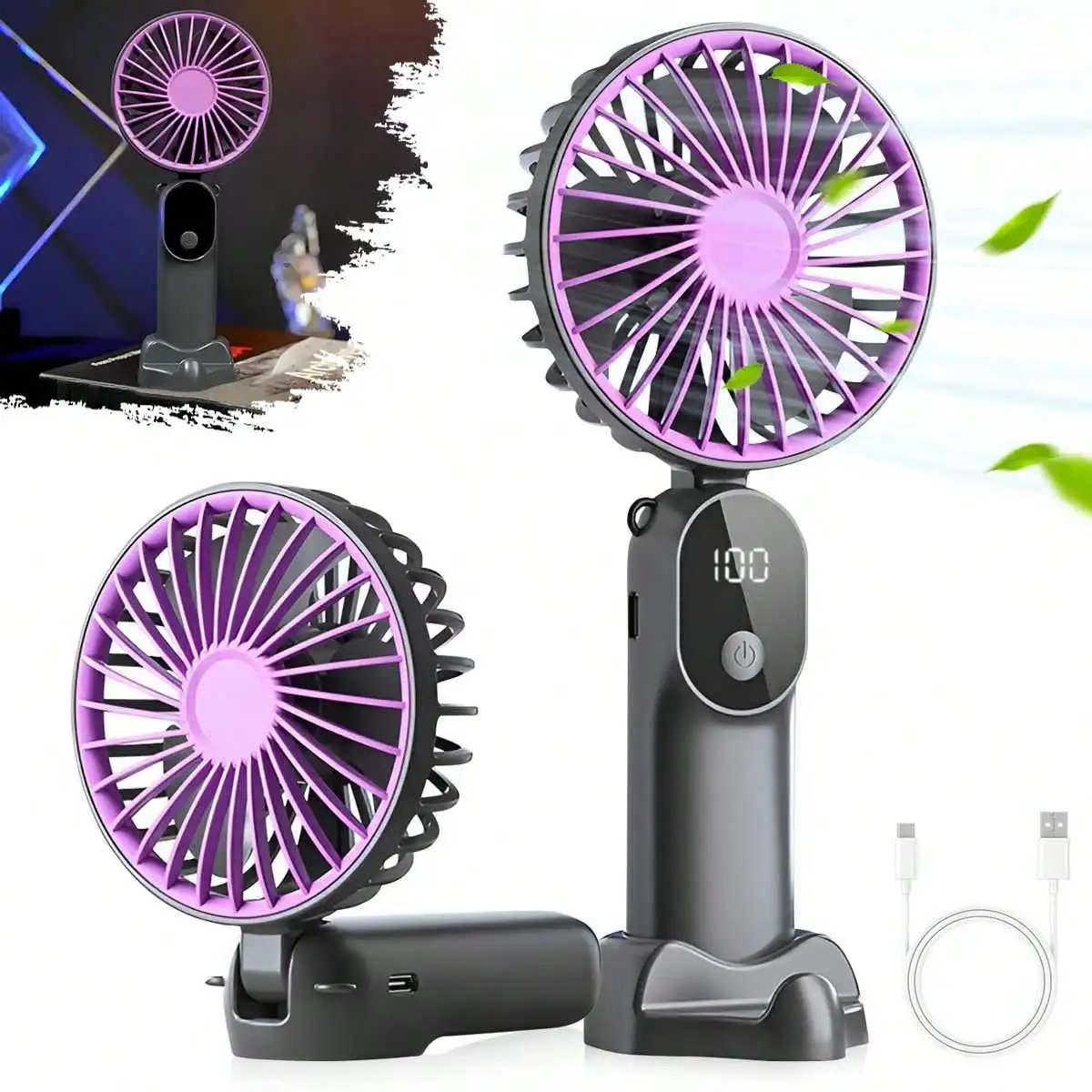 

6-Speed Portable Handheld Fan, USB Rechargeable 90° Foldable Quiet Mini Personal Handheld Fan With Stand, Hands-Free Neck Hanging Fan For Outdoor Travel Beach Summer, Gift