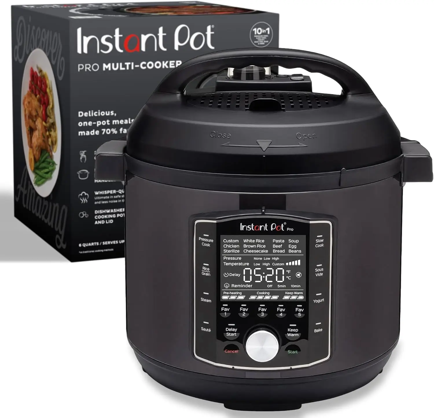 

10-in-1 Electric Pressure Cooker with App, Slow Cooker, Rice Steamer, Sous Vide, Yogurt Maker, Sterilizer & Warmer in Black