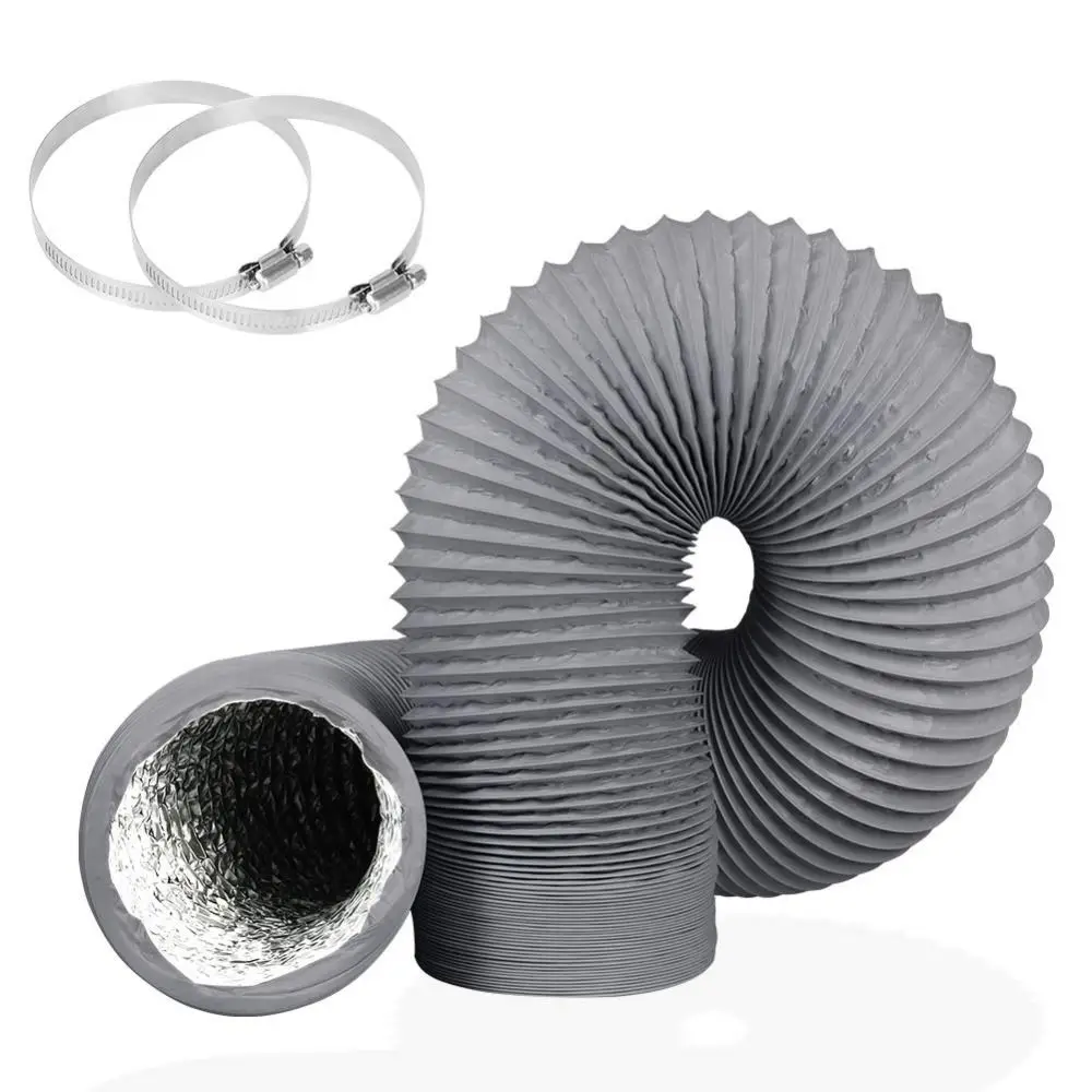 

4 inch Dryer Vent Hose with 2 Stainless Steel Clamp Grey Air Ducting Insulated 6 Layer Protection Exhaust Pipe Heating Cooling