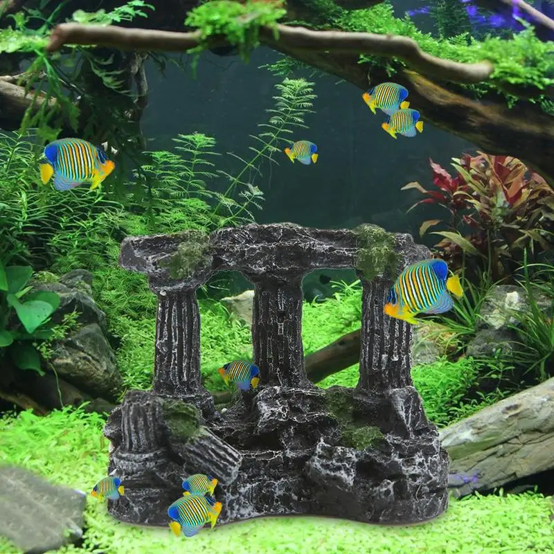 Aquarium Decoration Rock Caves Resin Solid Vintage Roman Column Aquarium Decorations Fish Tank Rock Ruins Plants Decor Aquarium