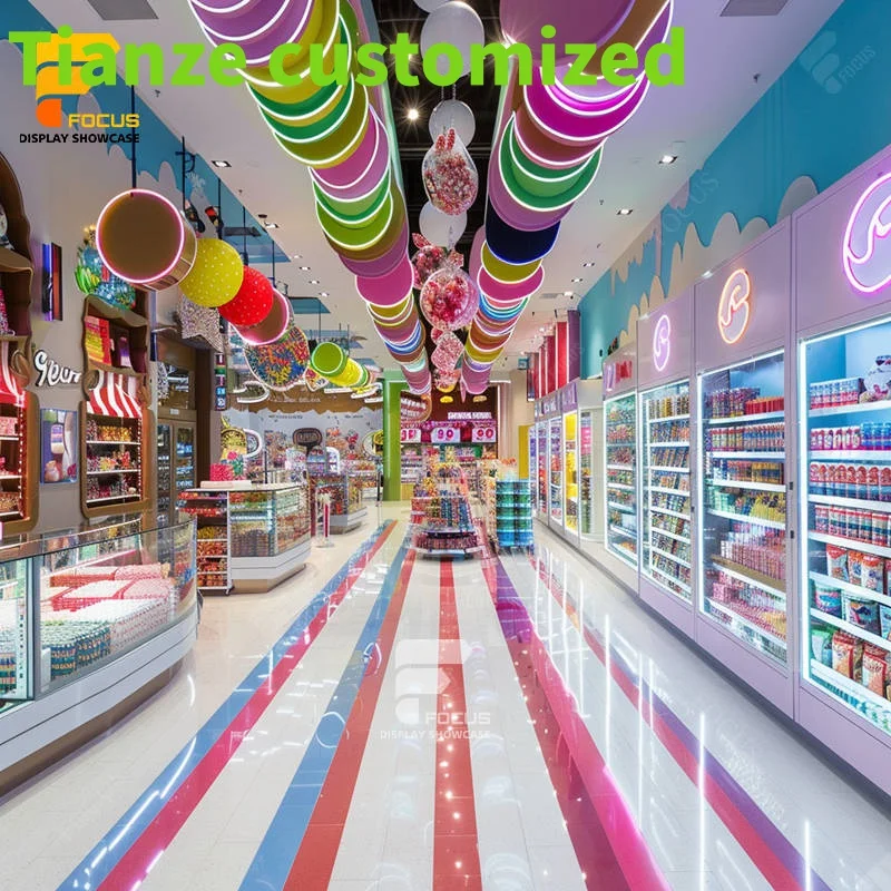 

Индивидуальный розничный магазин Sweet Shop 3D-дизайн Современный шкаф для конфет Настенный дисплей Подставки для шоколадных светильников