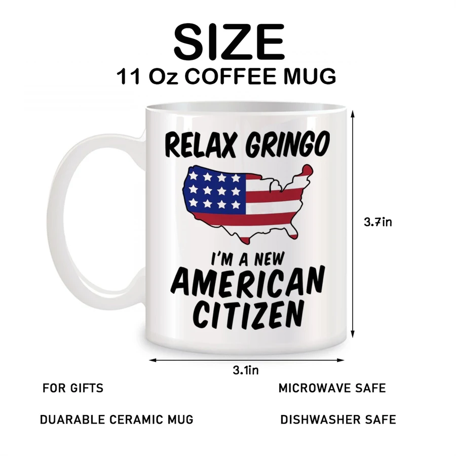 I'm a New American Citizen Immigrant Coffee Mugs, US Citizenship Gifts for Becoming USA Citizens Ceramic Tea Cups White 11 oz