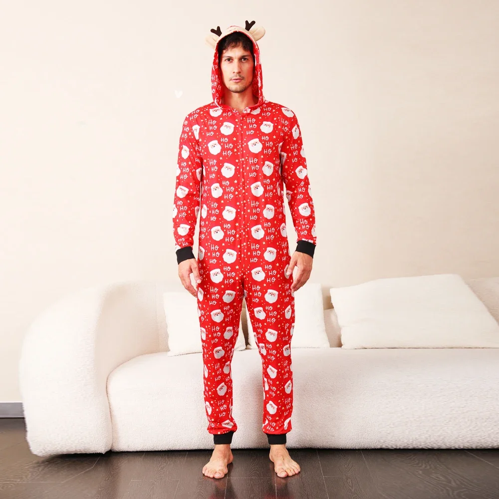 New Year Costumes Christmas Family Pajamas Onesie Soft Cute Ear Hooded One-Piece Jumpsuit Xmas Look Outfits Zipper Romper Pyjama