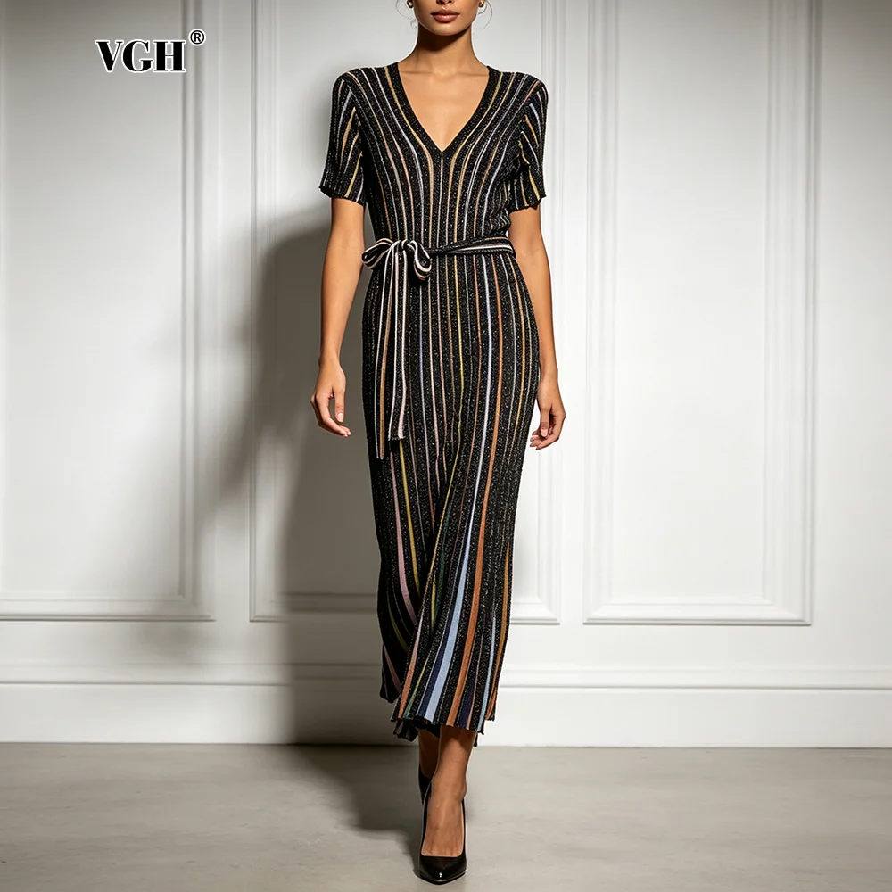 Silk Tie Striped - VGH Elegant Glitter Vertical Stripe Maxi
