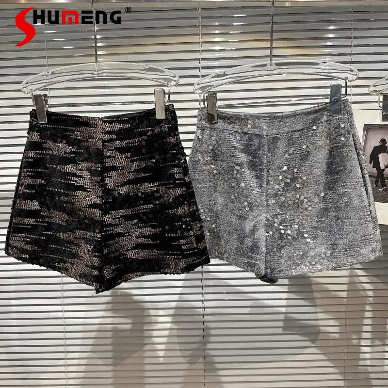 2022 Winter New Women's Hot Girl Gradient Full Sequins Short Pants Ladies Fashion Elegant Streetwear Three-Point Velvet Shorts