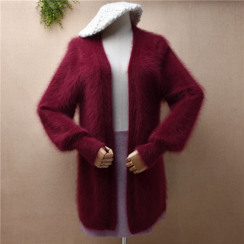 Ladies Women Fall Winter Clothing Hairy Plush Mink Cashmere Knitted Long Lantern Sleeves Slim Cardigan Mantle Jacket Sweater